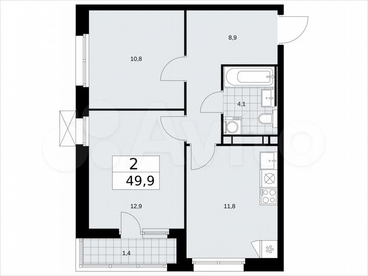 2-к. квартира, 49,9 м², 10/13 эт.