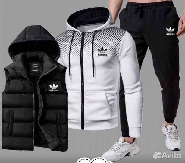 Спортивный костюм тройка adidas с жилетом