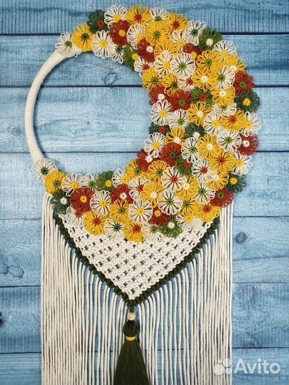 Макраме, декор, ловец снов, панно, дерево, сова