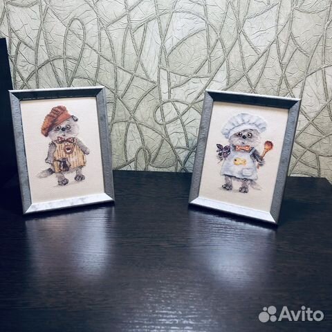 Готовая вышивка крестом Котик