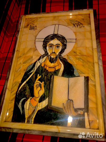 Икона мозаика из полудрагоценных минералов