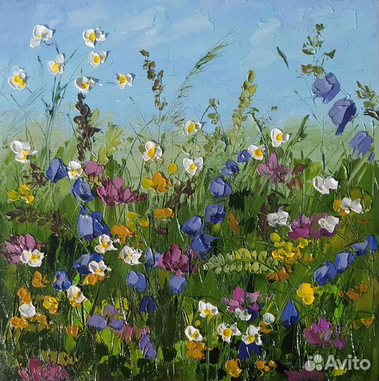 Картина маслом полевые цветы