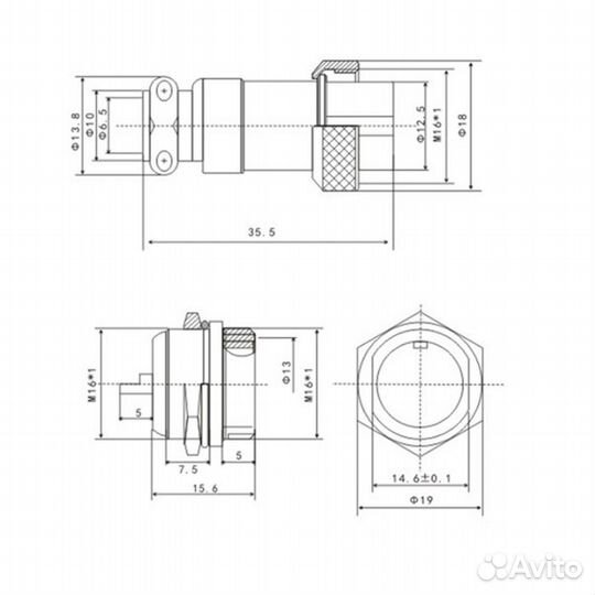 Авиационный разъем GX16 штекер+гнездо (пара)