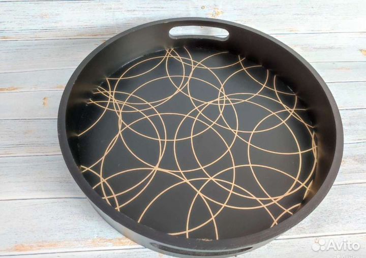 Поднос декоративный чёрный с рисунком