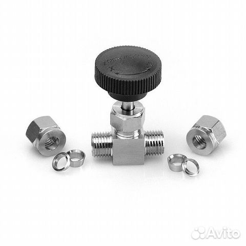 Кран игольчатый 10 мм с черным вентилем