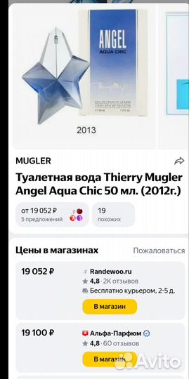 Раритет. Mugler Angel Aqua Chic 2013 год