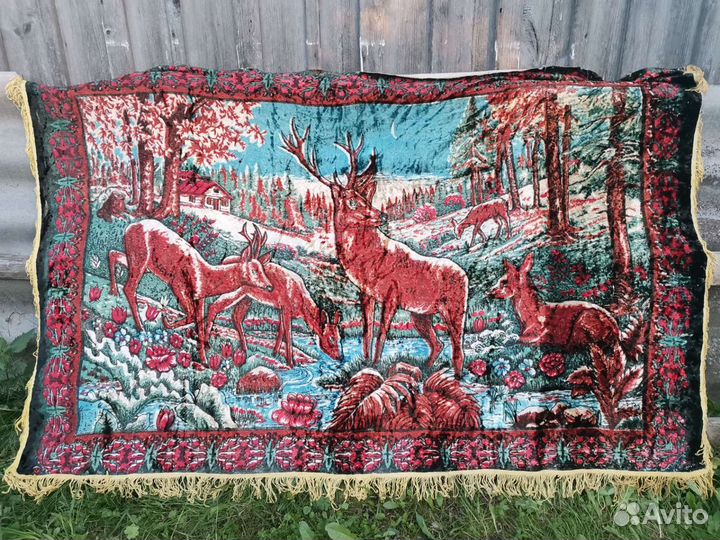 Ковёр плюшевый олени СССР винтаж