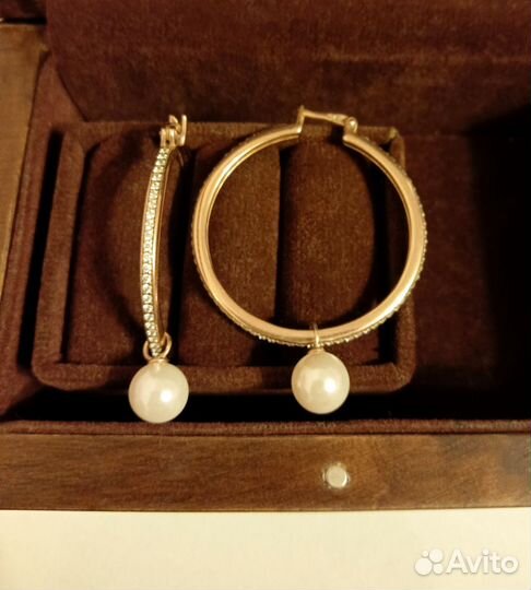 Серебряные серьги конго с позолотой и жемчугом