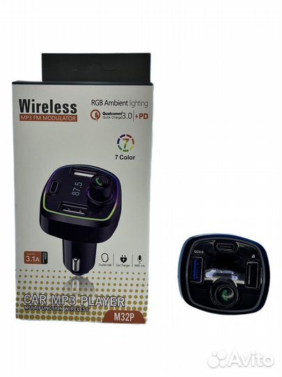 Модулятор FM-M32PD +bluetooth, 2 USB-порта 3,4 А