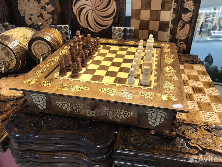 Шахматы нарды шашки 3в1 из дерева массив