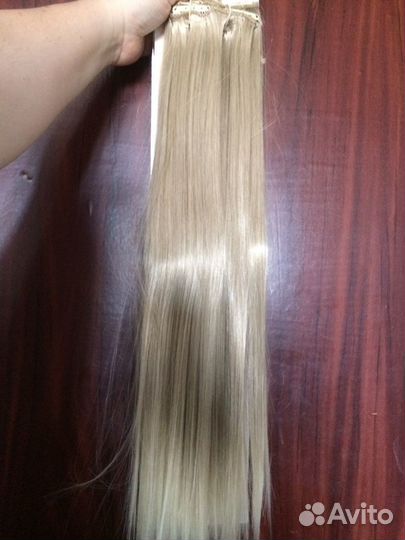 Волосы на заколках протеиновые 50 см комплект