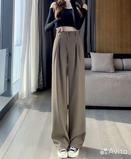 Брюки палаццо (новые) S 42 кофейный М 44 серый