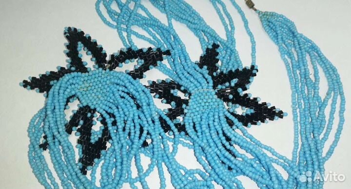 Винтажное колье из бисера с бирюзой, Чехия