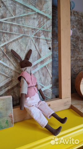 Текстильная интерьерная кукла в стиле тильда. Заяц