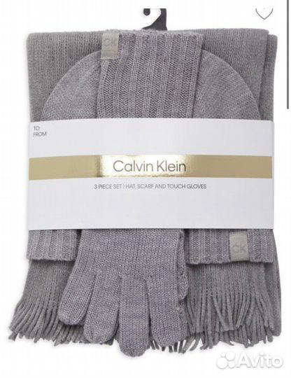 Набор новый Calvin klein шапка,шарф, перчатки