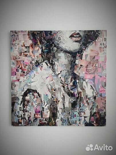 Картина авторская в технике коллаж холст 85х85см
