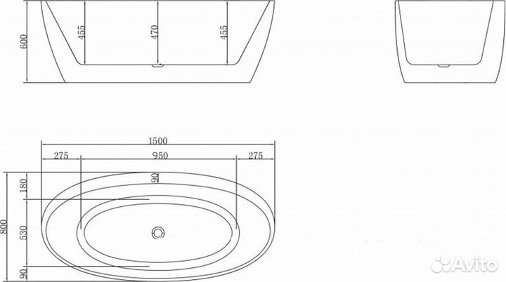 Акриловая ванна BelBagno 150х80 BB404-1500-800