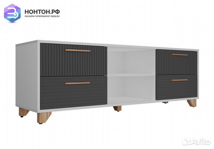 Тв-тумба с нишей Копенгаген белая / серый графит