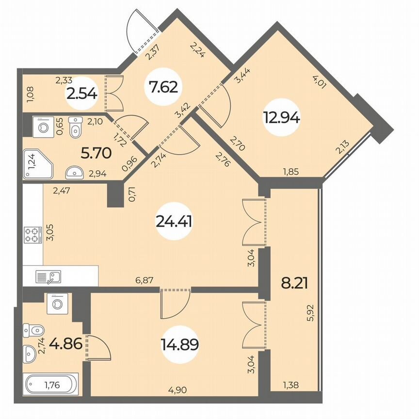 2-к. квартира, 74 м², 12/24 эт.