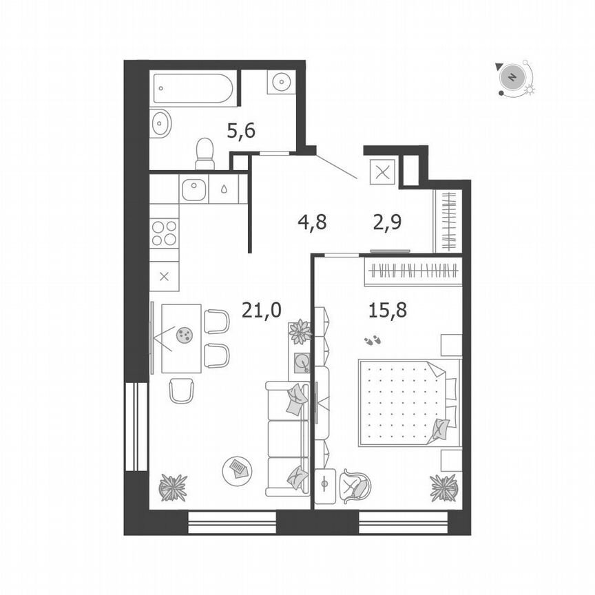 1-к. квартира, 50,1 м², 15/19 эт.