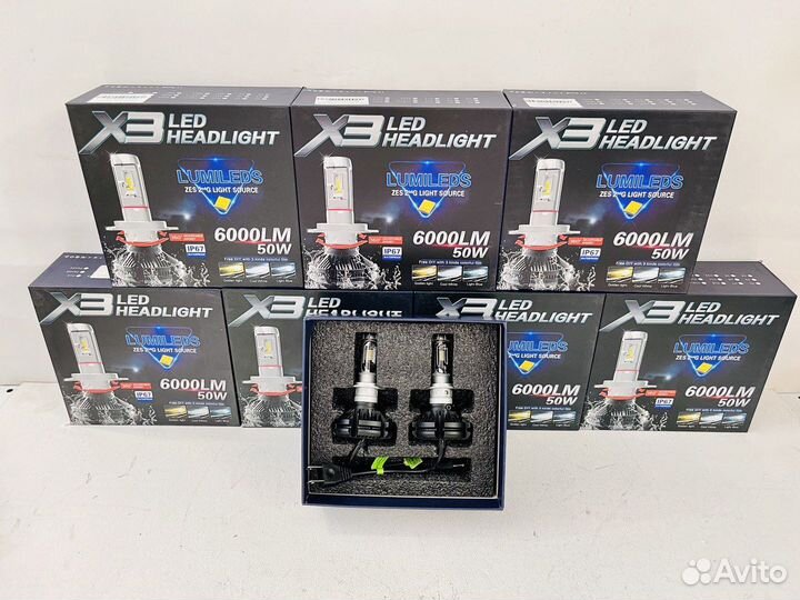 Светодиодные лампы X3 цоколь h7 мощность 55w