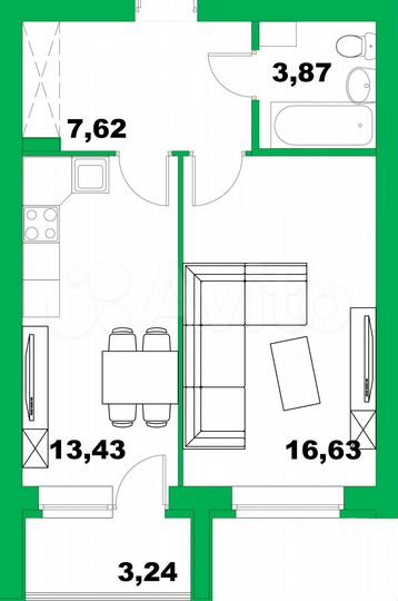 1-к. квартира, 44,8 м², 8/8 эт.