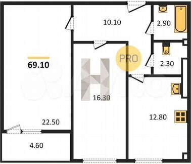 2-к. квартира, 69,1 м², 14/19 эт.