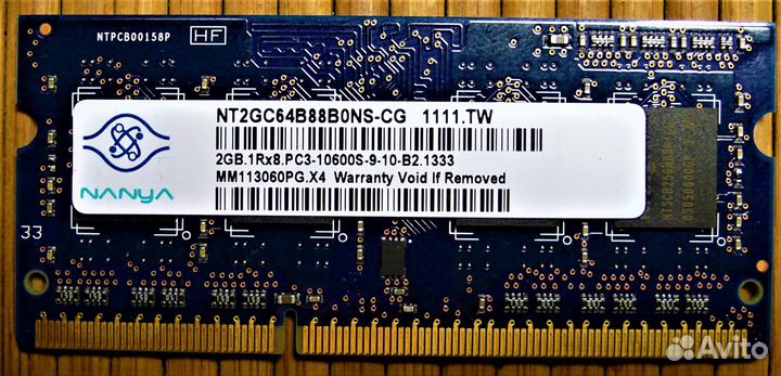 Nanya NT2GC64B88B0NS-CG (PC3-10600S SO-dimm), 2GB