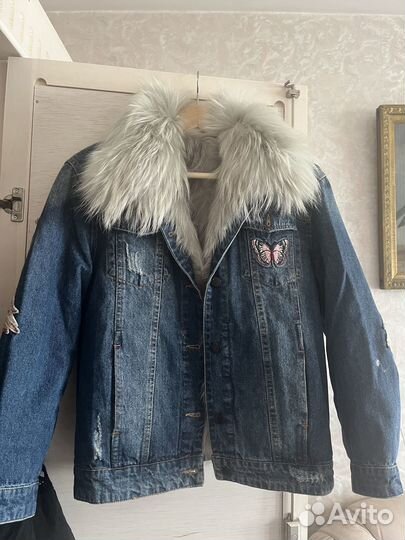 Парка джинсовая куртка с мехом