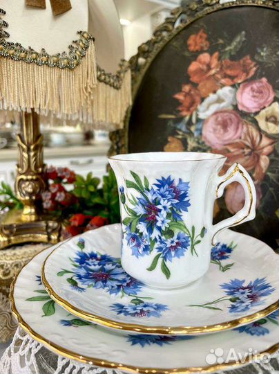 Антиквариат Royal Hammersley Голубые цветы трио
