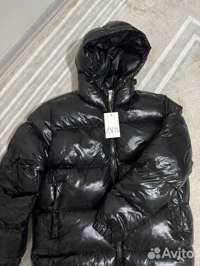 Пуховик zara moncler puffer jacket черный