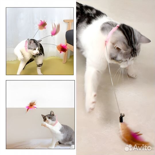 Игрушка для кошек, дразнилка из натуральных перьев