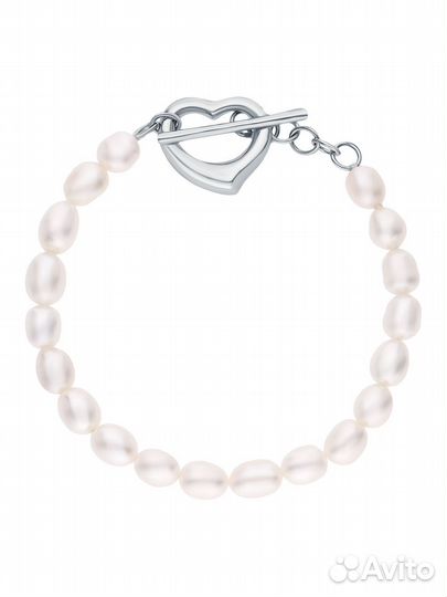 Браслет с жемчугом и серебряной вставкой (сердце)