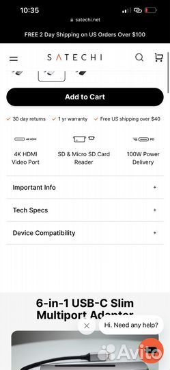 Satechi адаптер USB-C Slim 6-в-1 silver