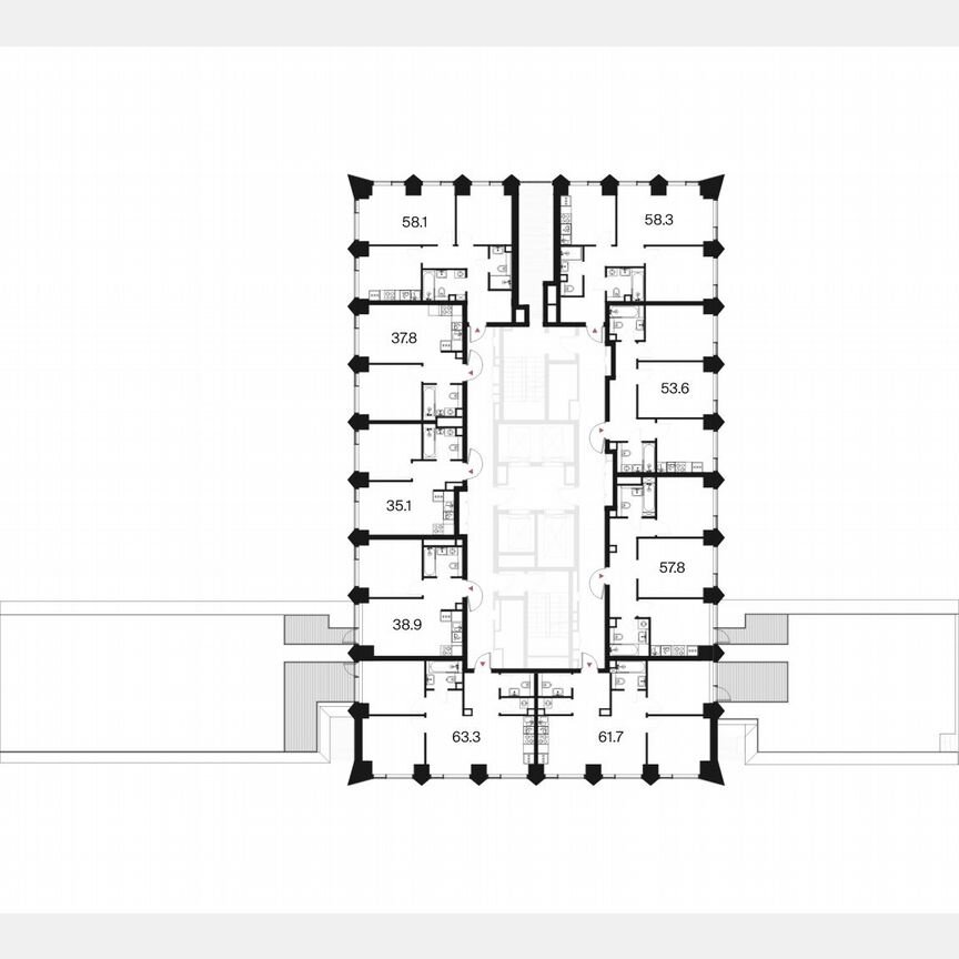 2-к. квартира, 58,1 м², 6/44 эт.