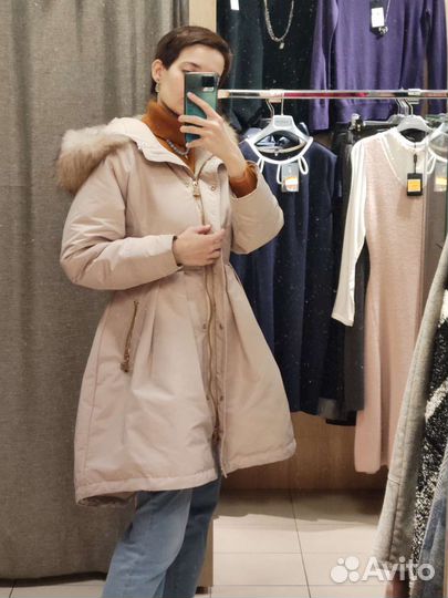 Пуховик кремовый на пухе размер L