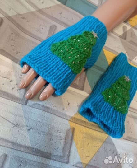 Митенки вязаные ёлочки