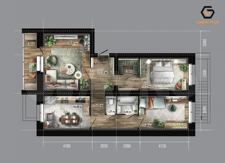 1-к. квартира, 33,3 м², 5/9 эт.