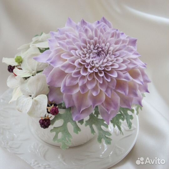 Цветы из холодного фарфора ручной работы в кружке