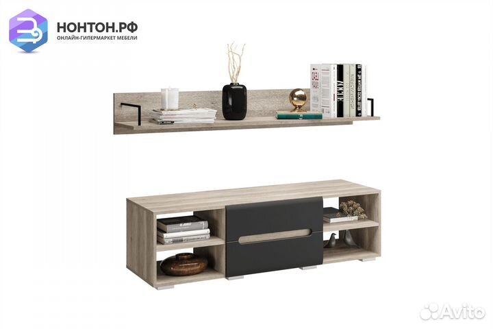 Тумба Наоми с навесной полкой дуб каньон / графит