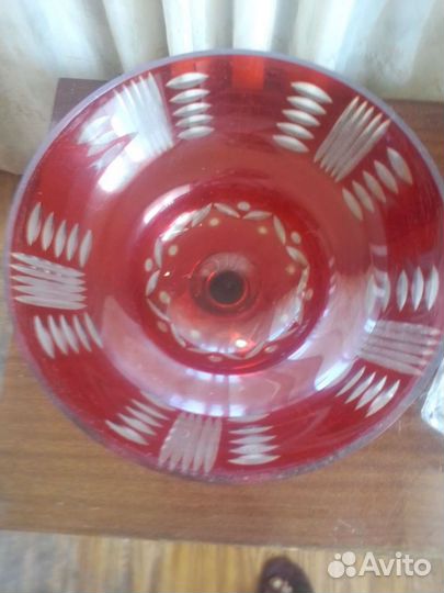 Ваза для фруктов на ножке цветное стекло СССР