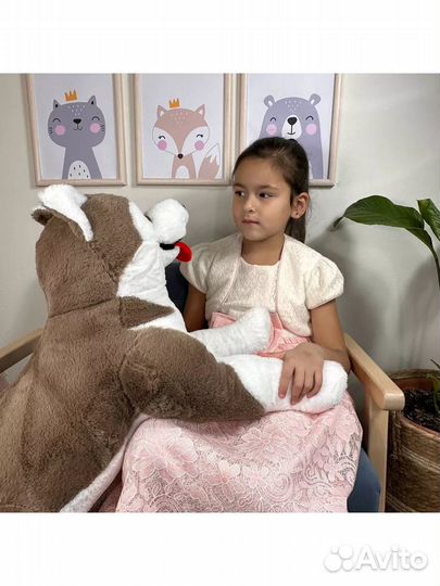 Мягкая игрушка Собака бежевая Хаски с языком