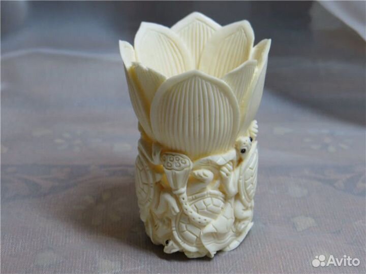 Ваза лотос И черепахи кость 6,5 Х 4,3 ручная работ