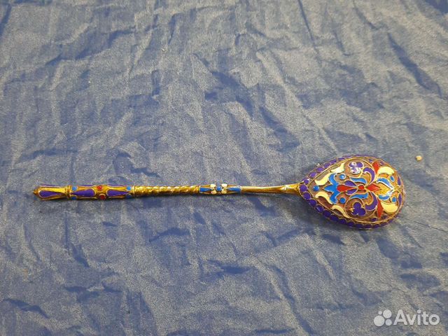 Ложка десертная в эмалях серебро 84 пробы вес 20 г