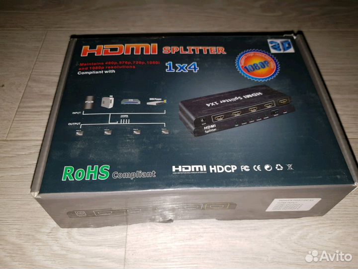 Hdmi splitter разветвитель сигнала 1х4 новый