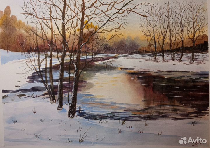 Картина акварель пейзаж