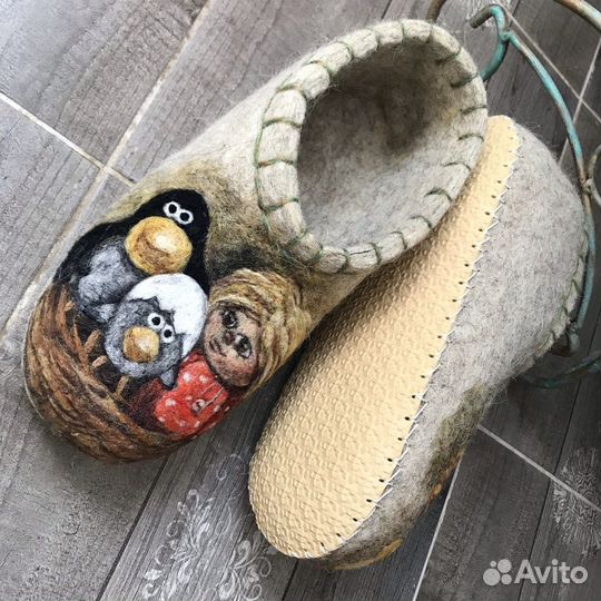 Тапочки ручной валки «Счастье-это когда все дома»