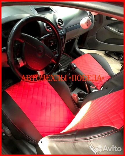 Чехлы Chevrolet Lacetti из экокожи чёрно-красные