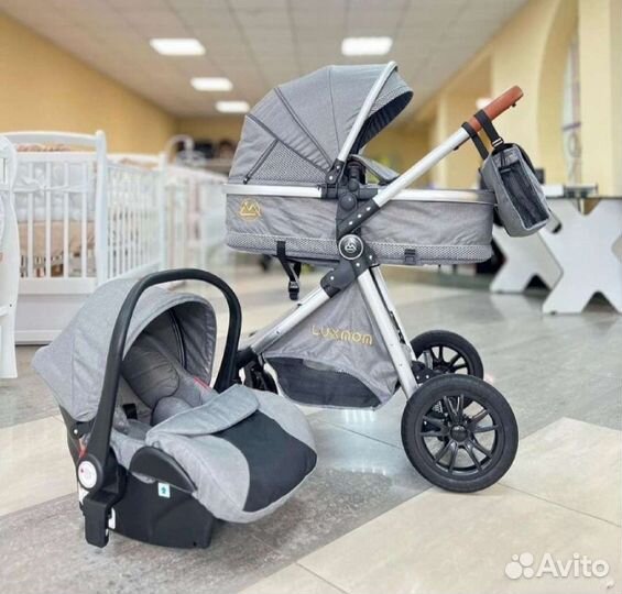 Коляска 3в1 Новая трансформер (светло серый)