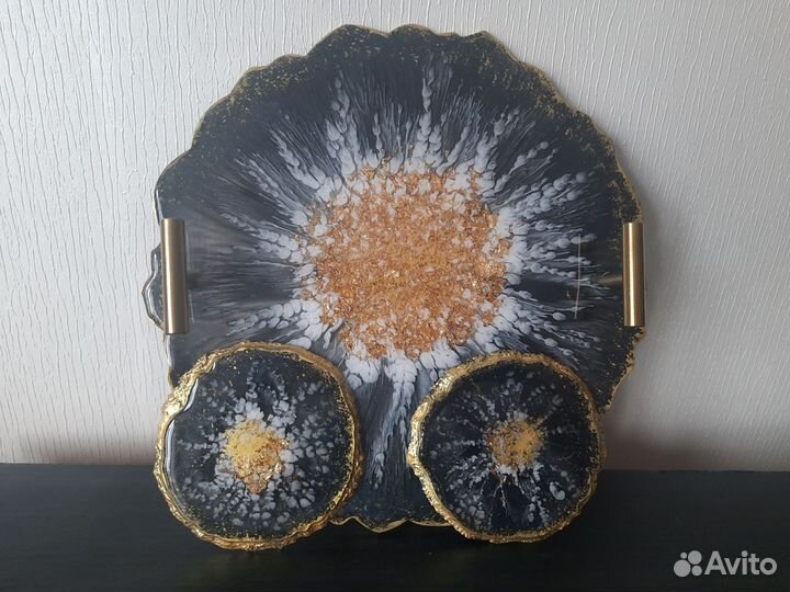 Поднос и подстаканники ручной работы